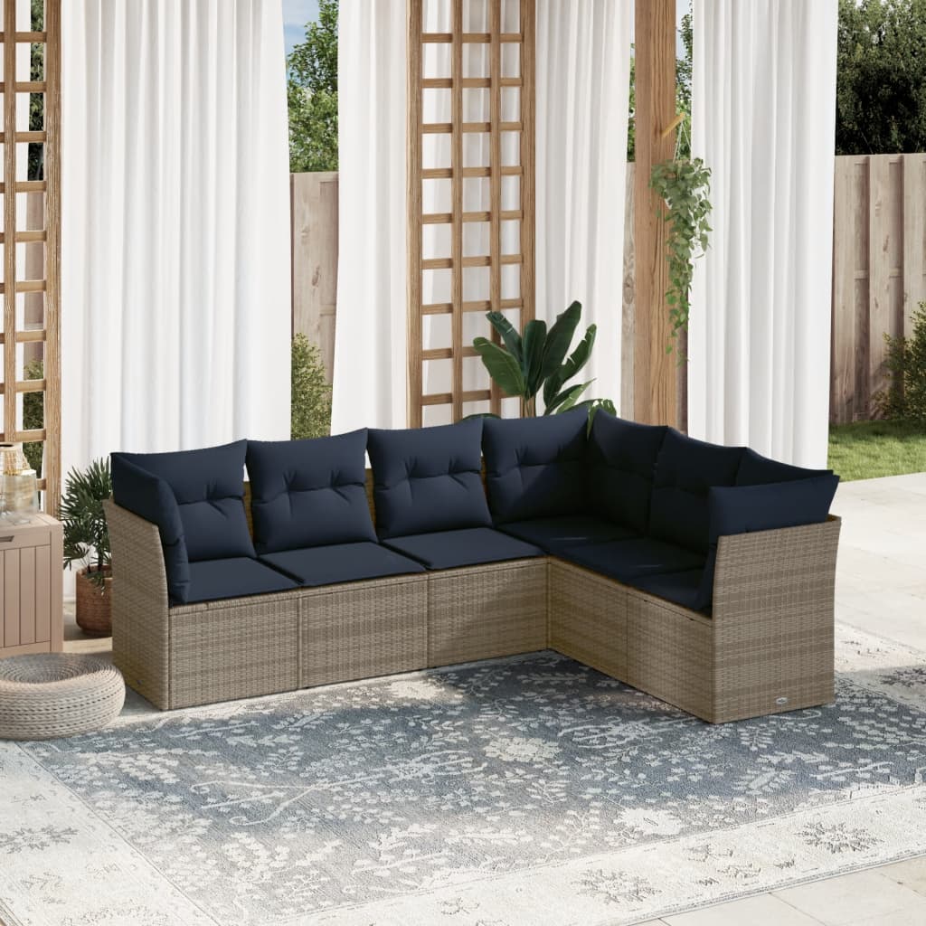 Conjunto de sofá de jardim com 6 peças e almofadas em rattan sintético cinza