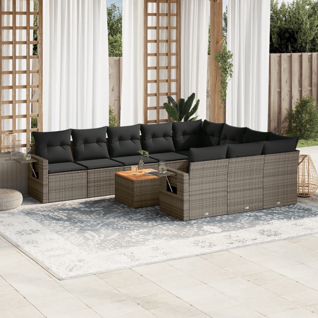 11 Pcs conjunto sofás de jardim c/ almofadões vime PE preto
