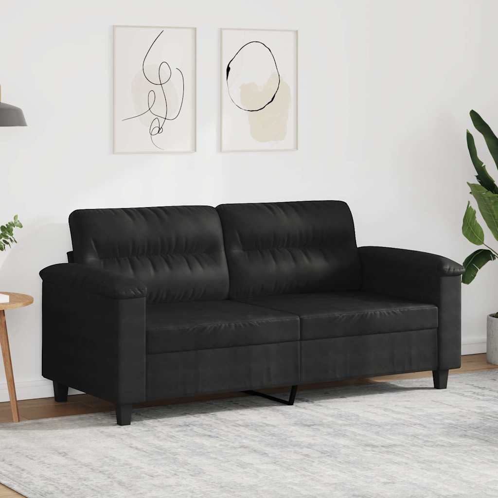 Sofá de 2 lugares 140 cm tecido de microfibra preto