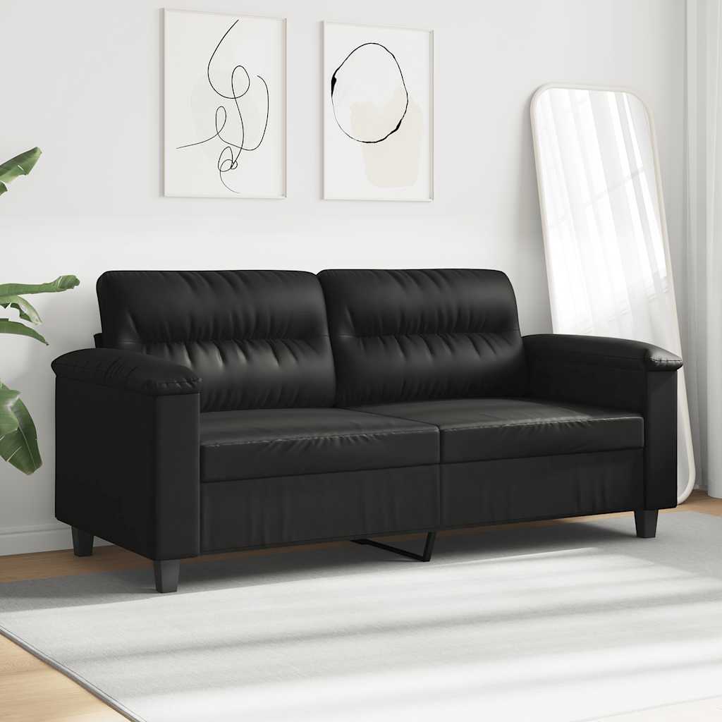Sofá de 2 lugares 140 cm tecido de microfibra preto