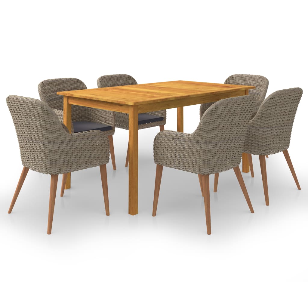 7 Pcs conjunto de jantar para jardim castanho