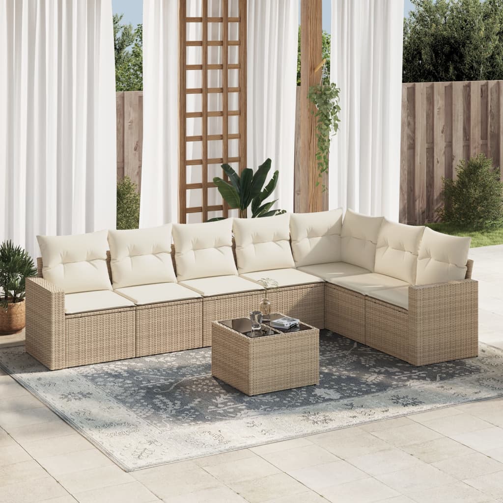 8 Pcs conjunto de sofás p/ jardim com almofadões vime PE bege