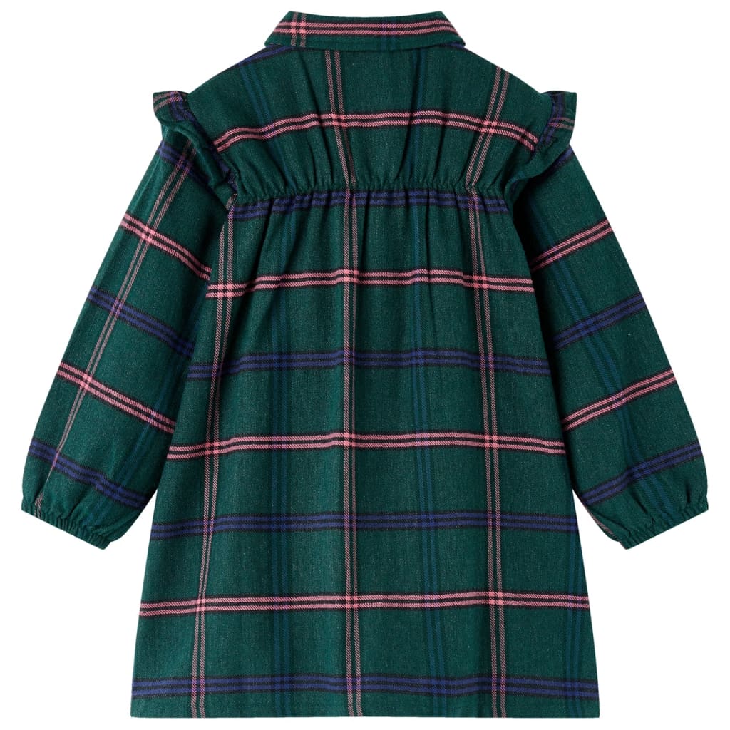 Vestido de criança com manga comprida e folhos verde-escuro 128