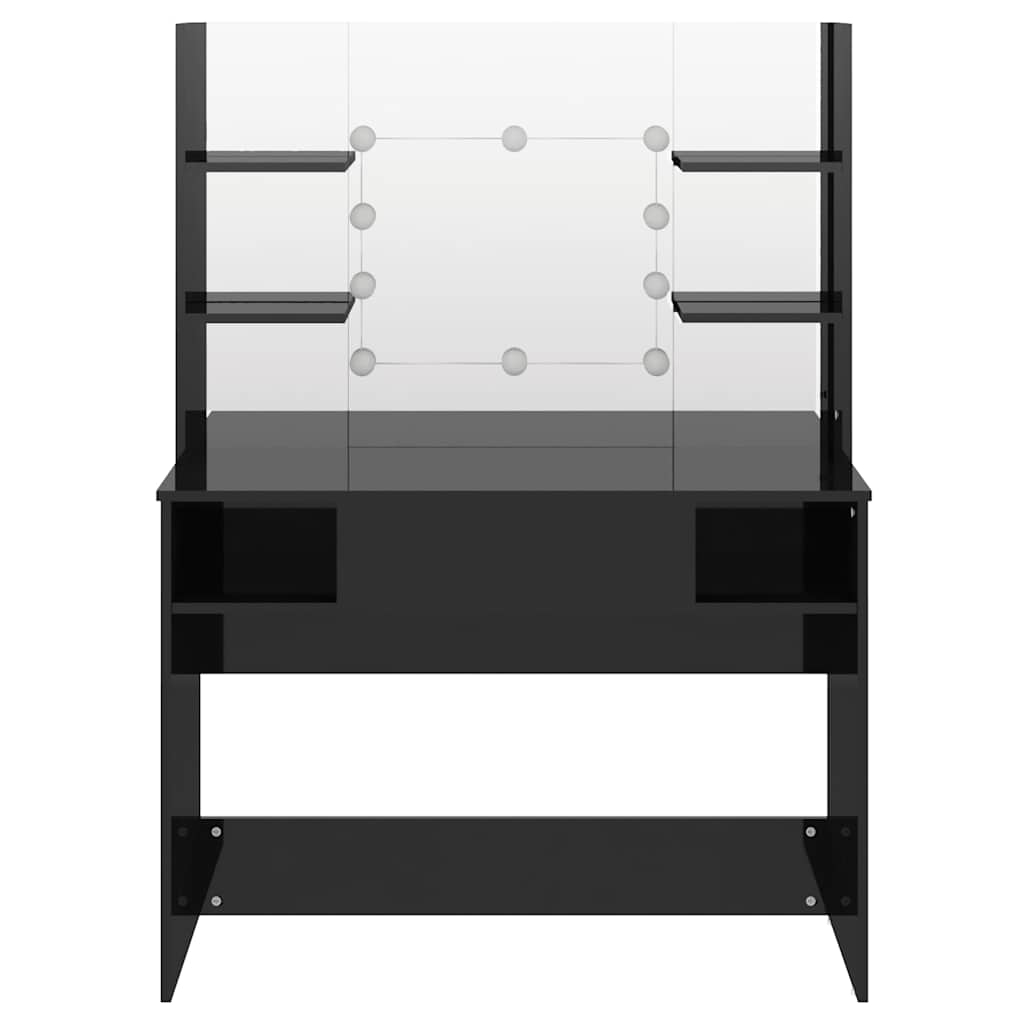 Mesa de maquilhagem c/ leds 100x40x135 cm MDF preto brilhante
