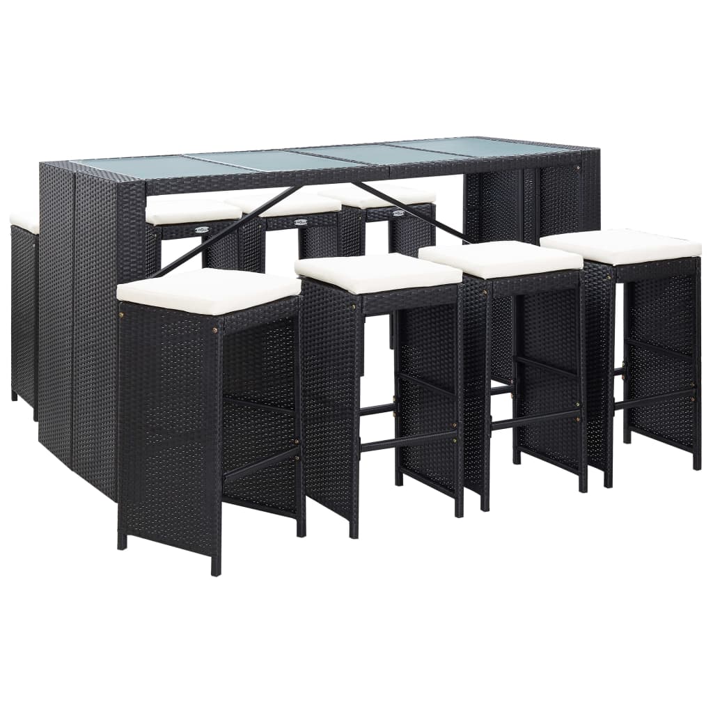 Conjunto de bar para exterior 9 pcs vime PE preto