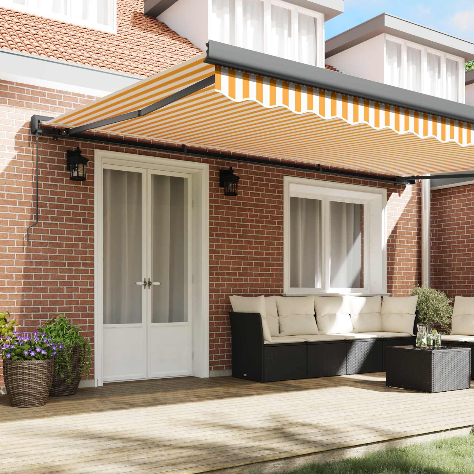 Toldo retrátil 5x3 m tecido e alumínio amarelo e branco