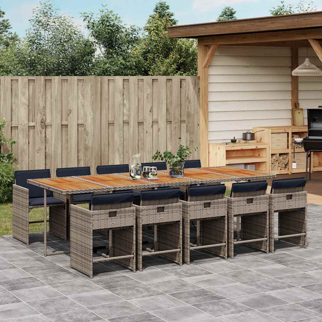 Conjunto de jantar para jardim com 11 peças e almofadas, em rattan sintético cinza