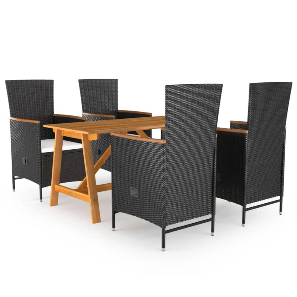5 Pcs conjunto de jantar para jardim preto