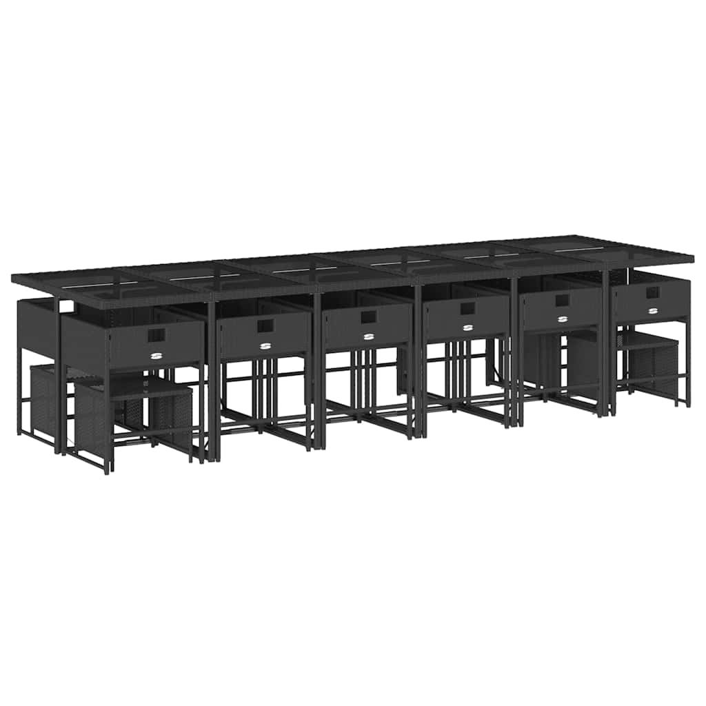 17 Pcs conjunto de jantar p/ jardim c/ almofadões vime PE preto