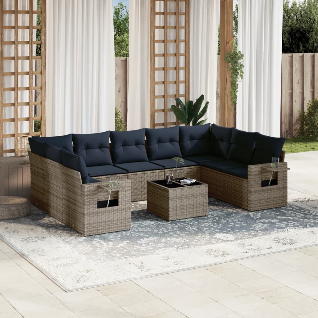 Conjunto de sofá de jardim com 10 peças e almofadas em rattan sintético cinza