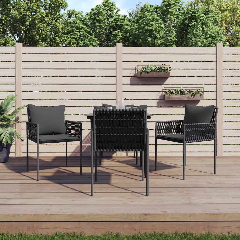 5 Pcs conjunto de jantar p/ jardim c/ almofadões vime PE e aço