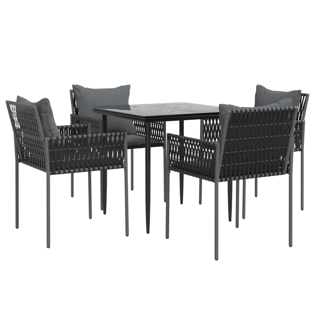 5 Pcs conjunto de jantar p/ jardim c/ almofadões vime PE e aço