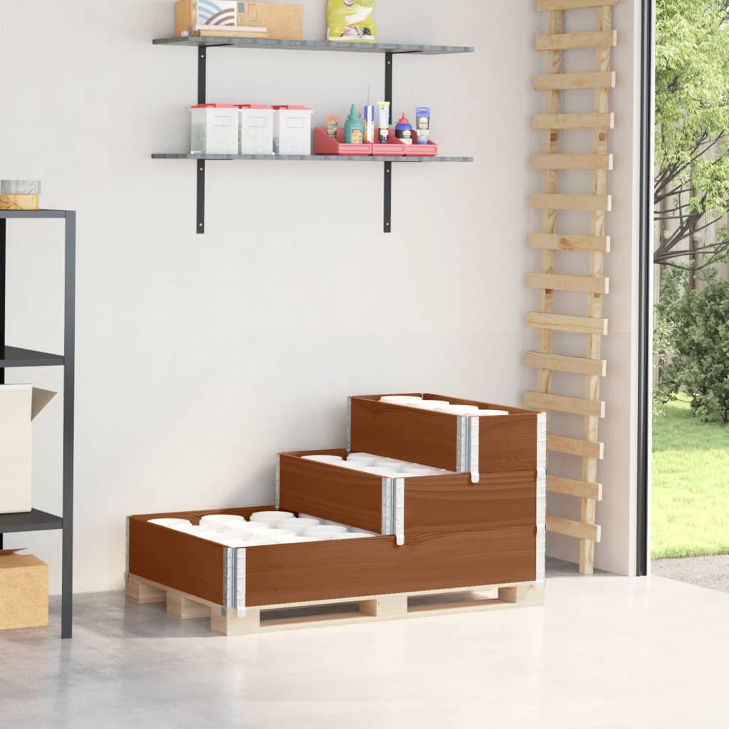 Canteiro elevado de 3 níveis 120x80 cm pinho maciço castanho