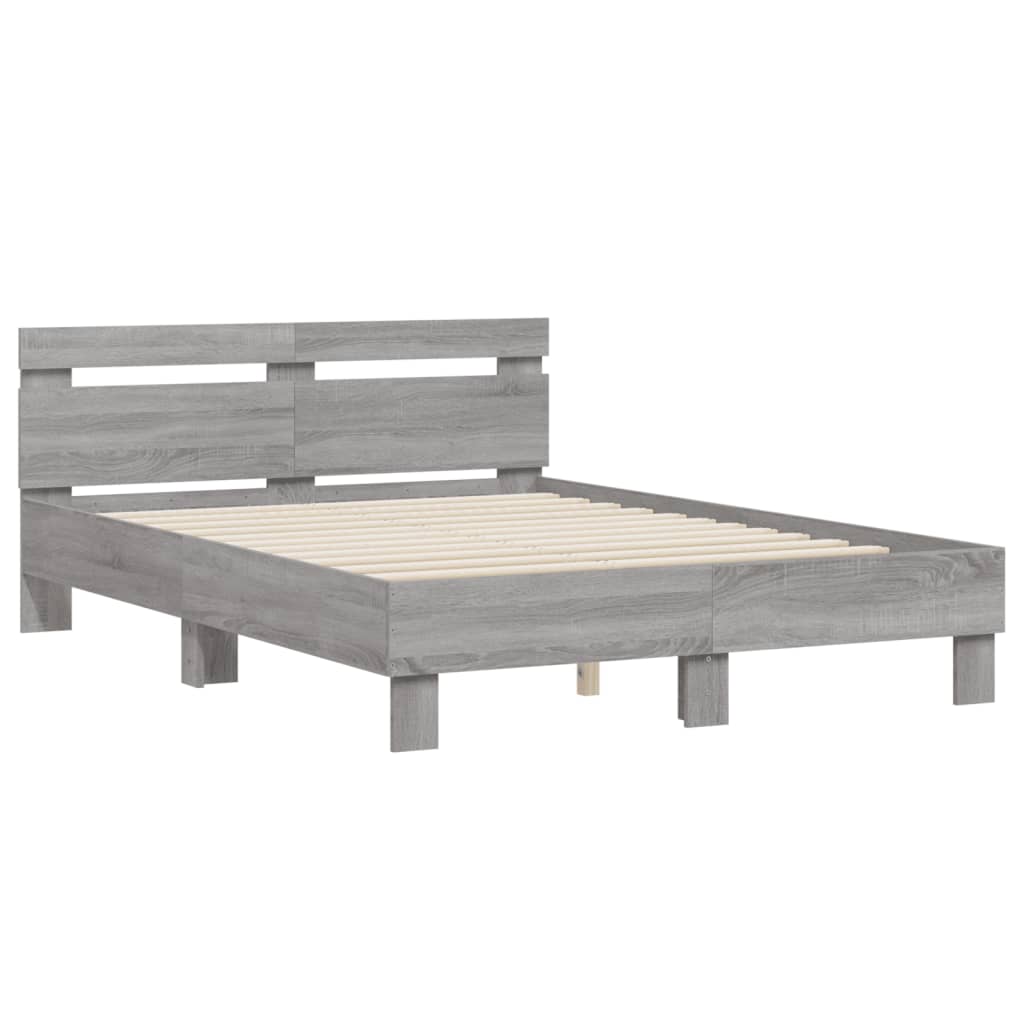 Estrutura de cama c/ cabeceira derivados madeira cinza sonoma