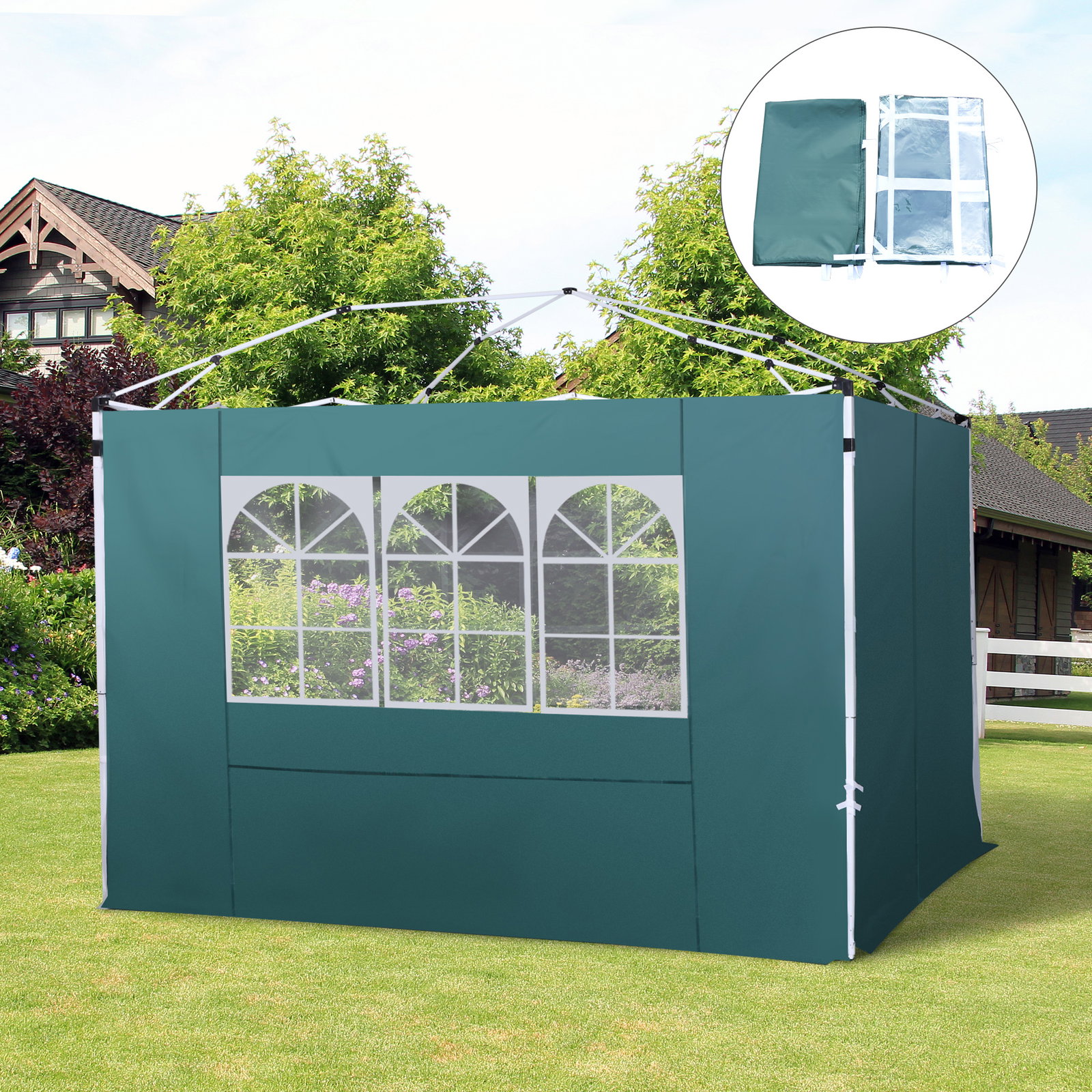 2 Paredes laterais para tenda 3x3 m parede lateral de substituição de tecido oxford com janela 300x200 cm verde