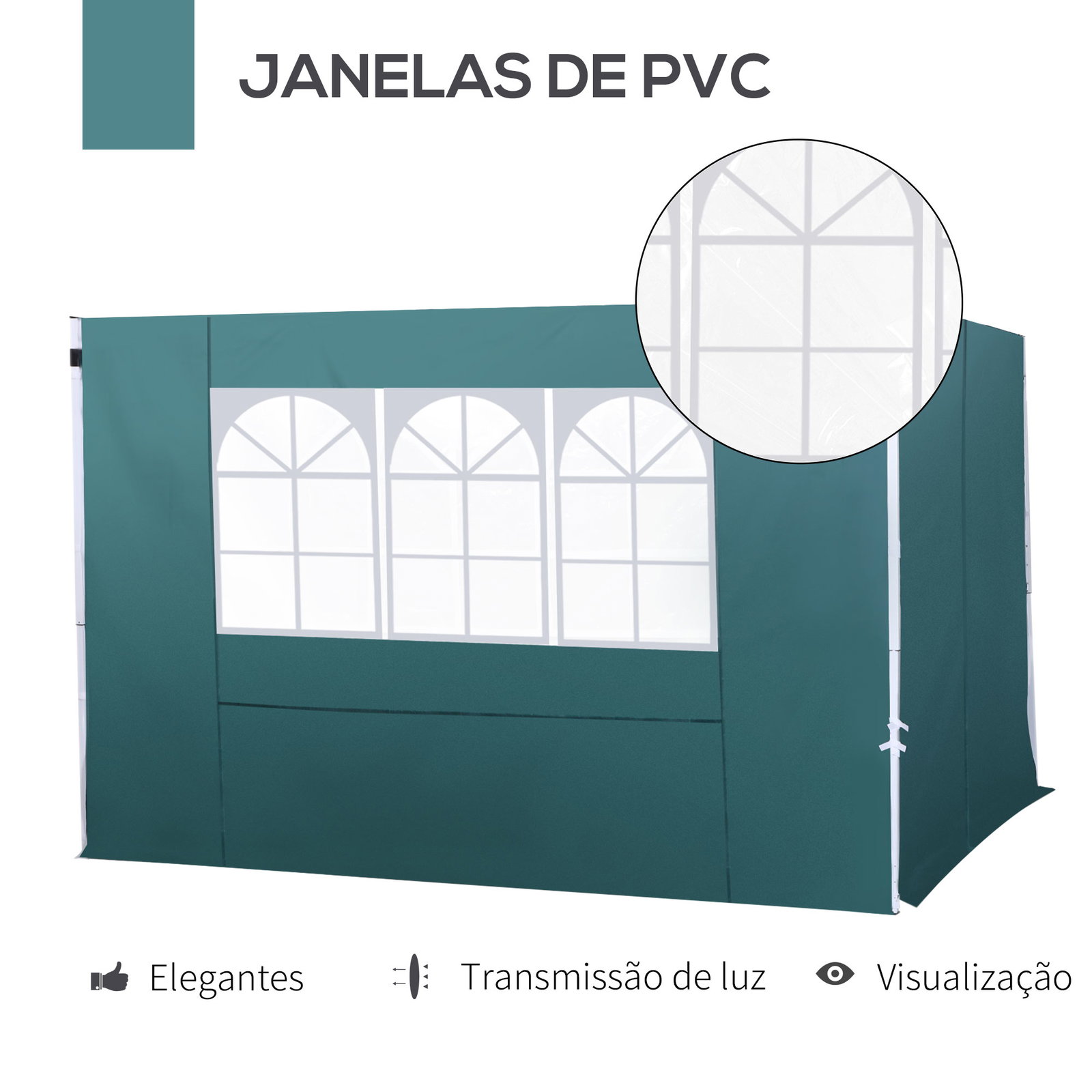 2 Paredes laterais para tenda 3x3 m parede lateral de substituição de tecido oxford com janela 300x200 cm verde