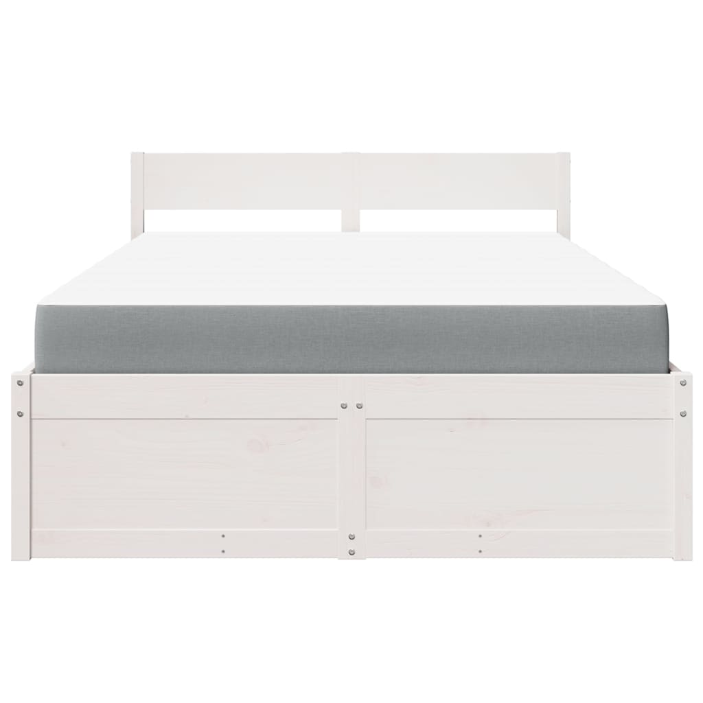 Cama com gavetas e colchão 140x190 cm pinho maciço branco