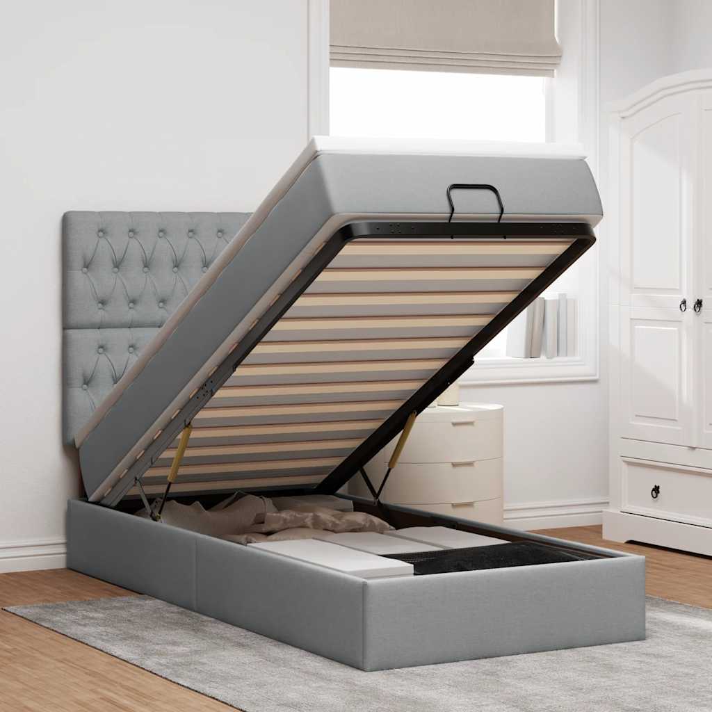 Cama otomana com colchão 100x200 cm tecido cinzento claro