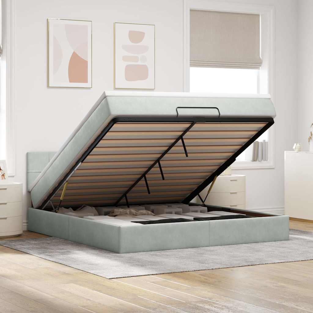 Estrutura de cama otomana com colchão 160x200 cm cinzento claro