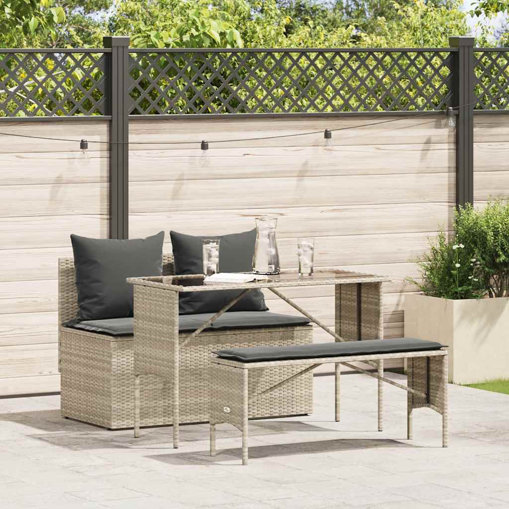 3 Pcs conjunto de jantar p/ jardim c/ almofadões cinzento claro