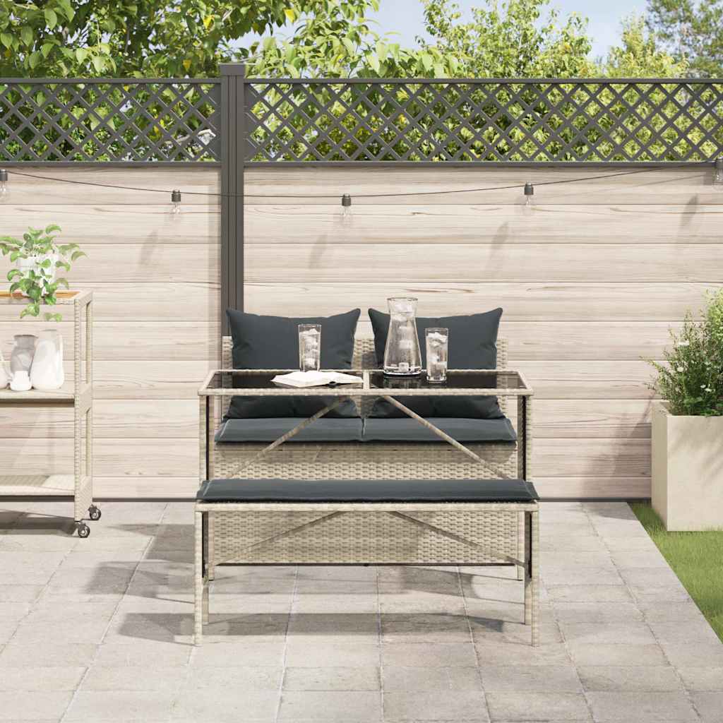 3 Pcs conjunto de jantar p/ jardim c/ almofadões cinzento claro