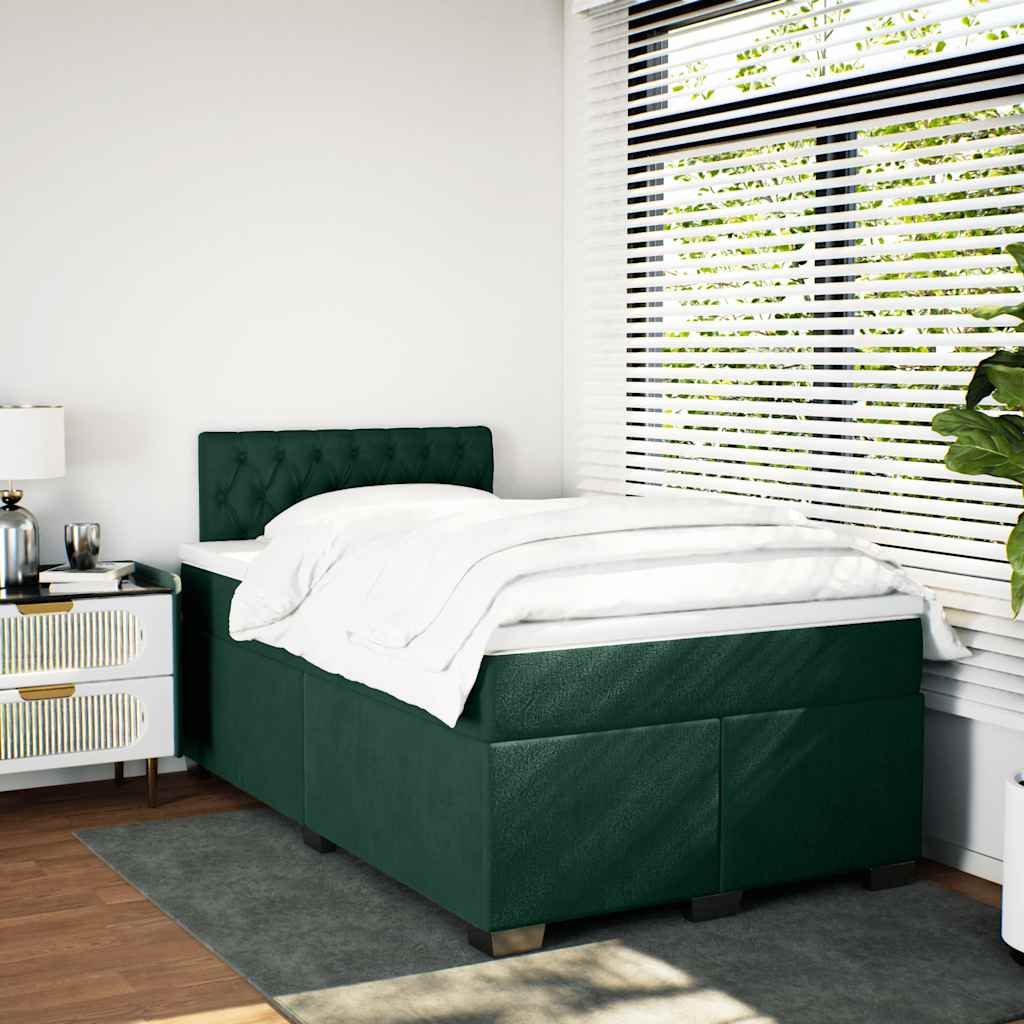 Cama boxspring com colchão 120x200 cm veludo verde-escuro