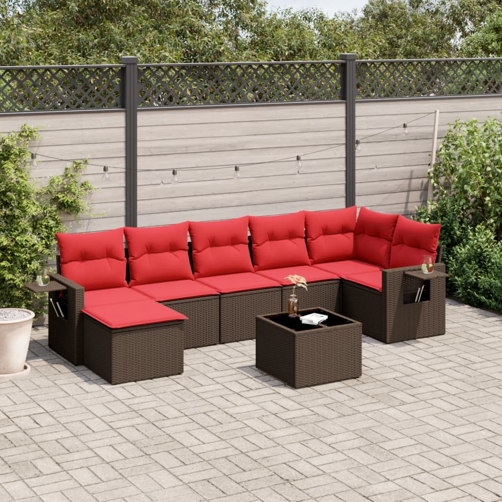 Conjunto de sofá de jardim com 8 peças e almofadas em rattan sintético marrom