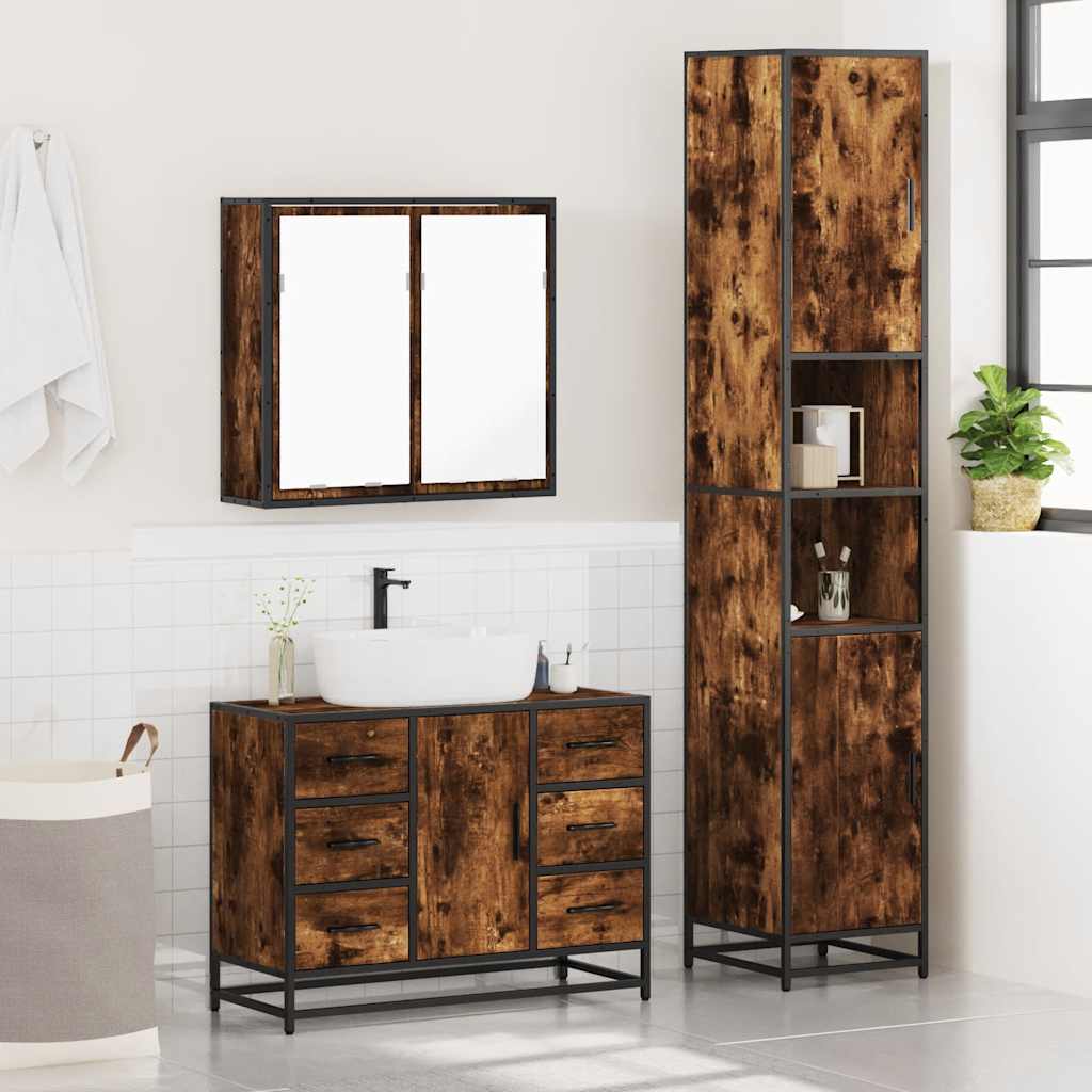 3 Pcs conjunto de móveis wc madeira processada carvalho fumado