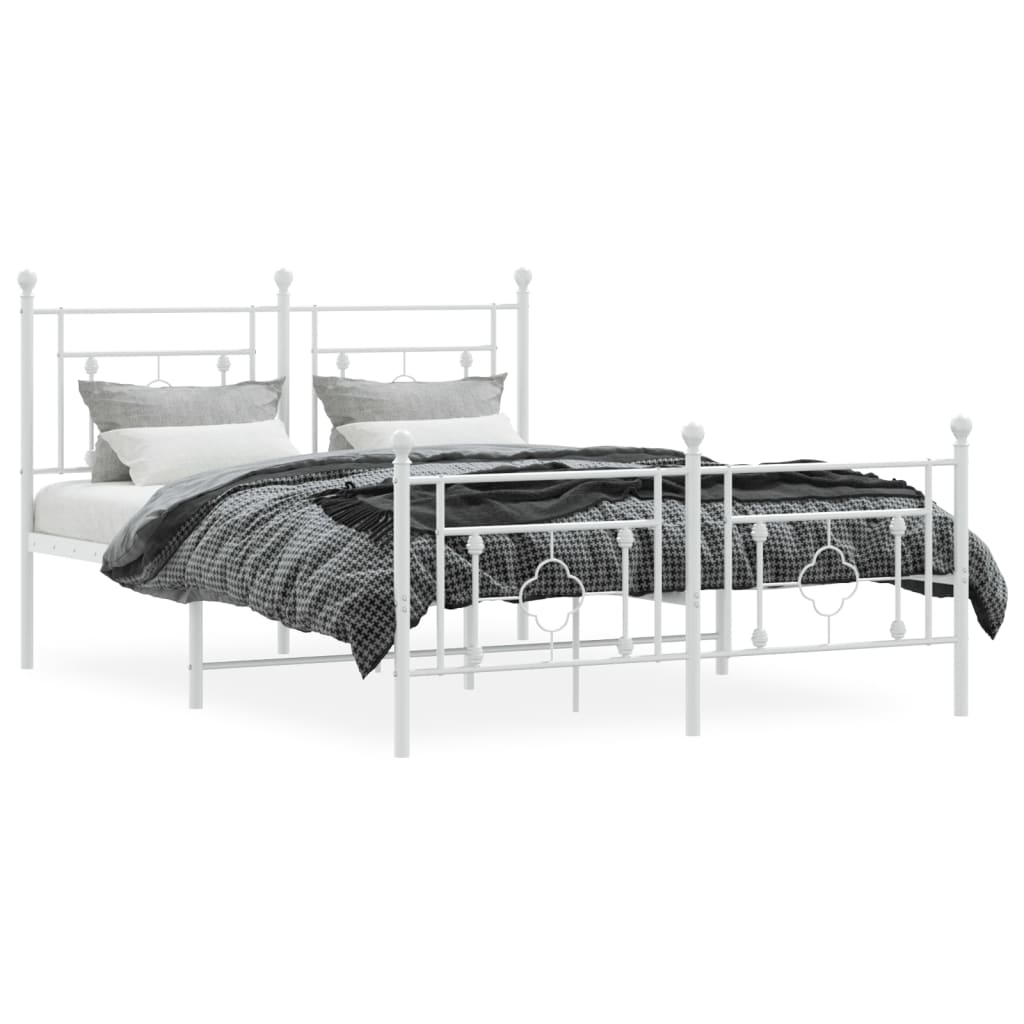 Estrutura de cama com cabeceira e pés 140x190 cm metal branco