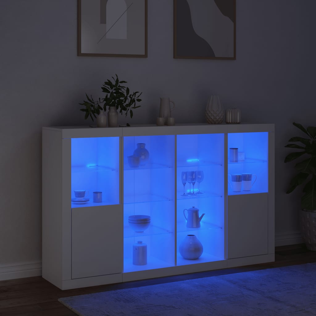 Aparadores c/ luzes LED 3 pcs derivados de madeira branco