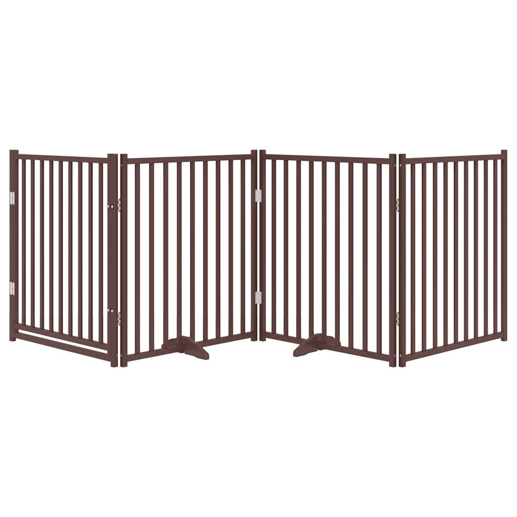 Portão p/ cães c/ porta dobrável 4 painéis abeto carv. castanho