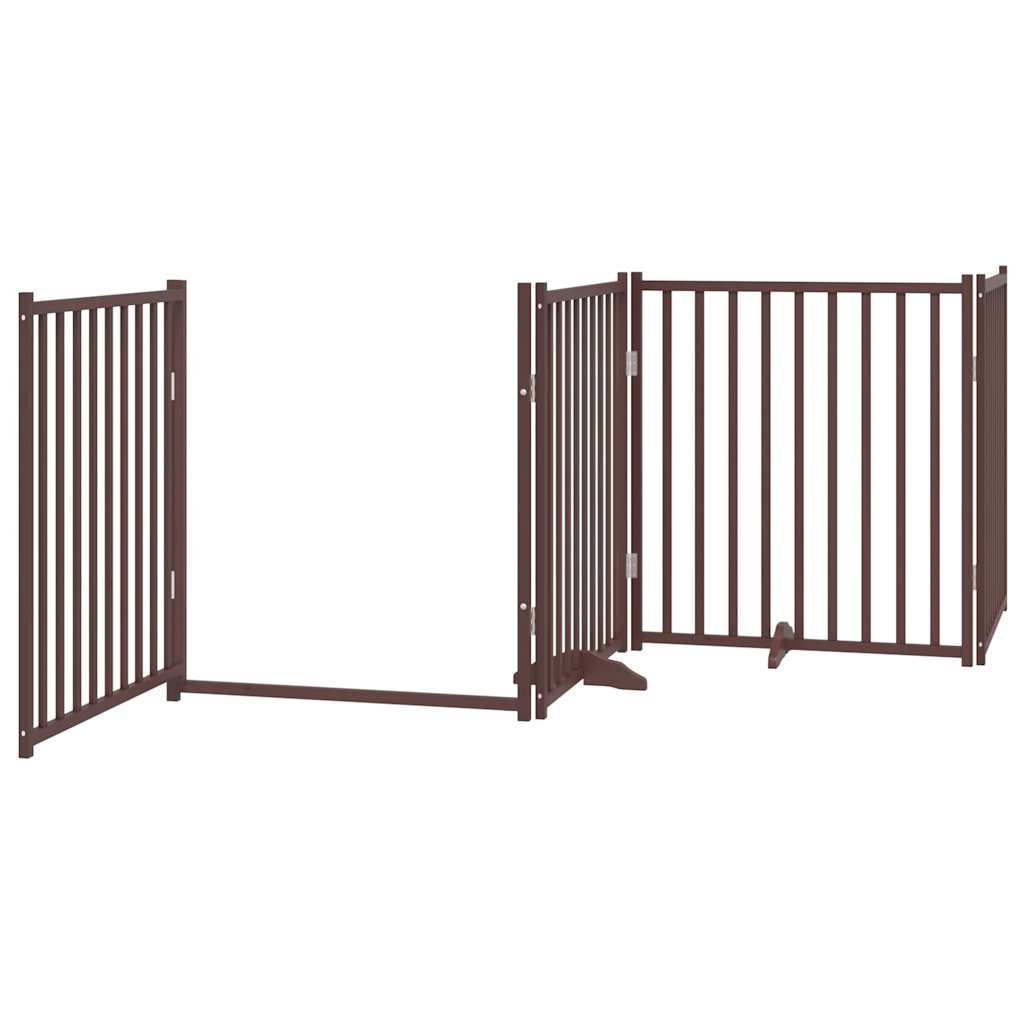 Portão p/ cães c/ porta dobrável 4 painéis abeto carv. castanho