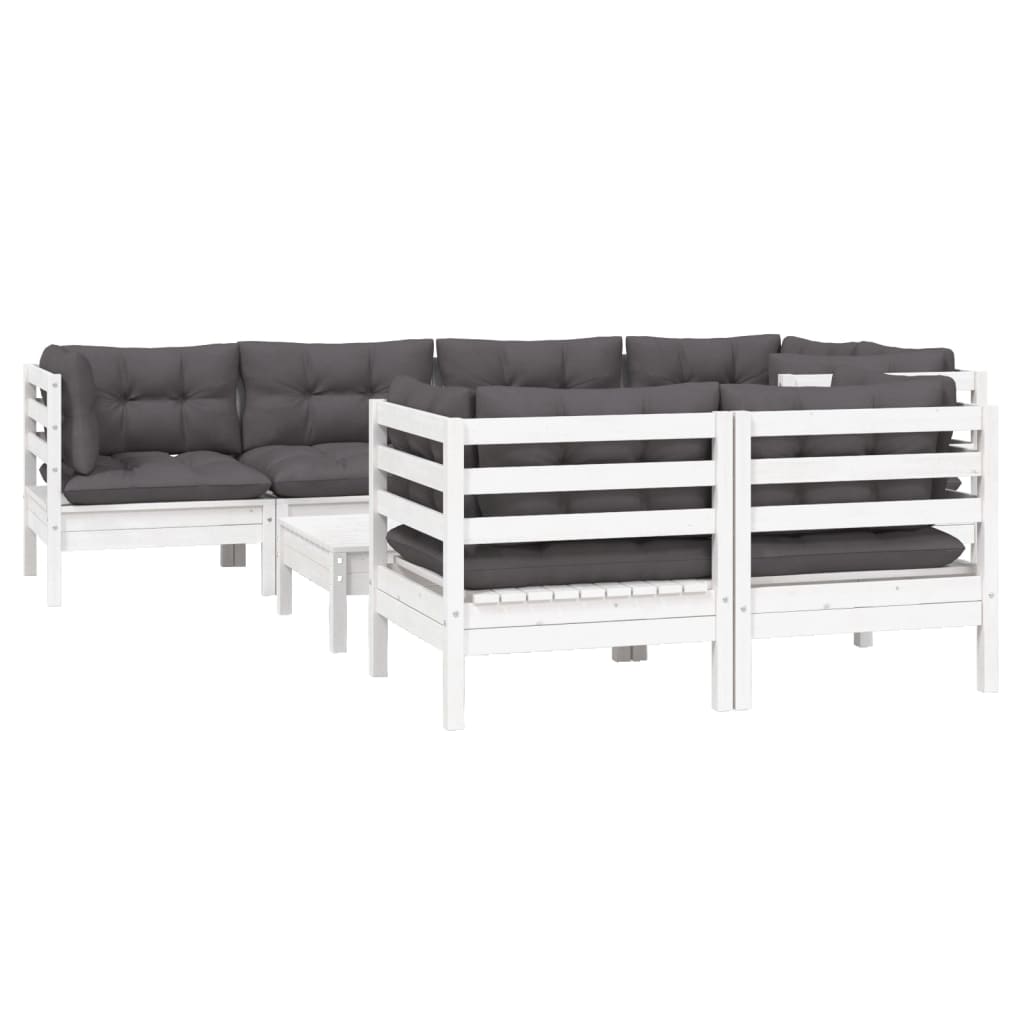 8 Pcs conj. lounge de jardim c/ almofadões pinho maciço branco