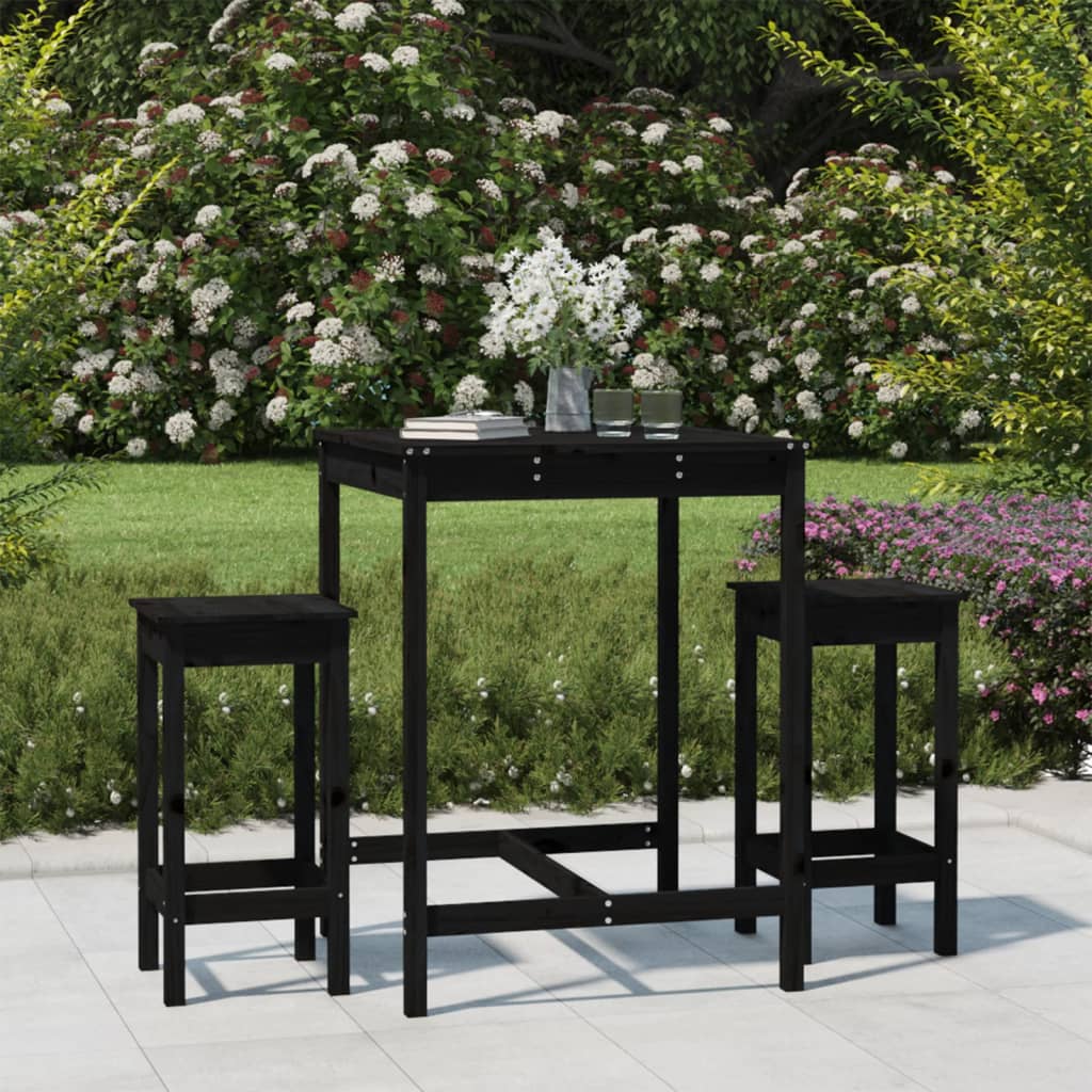 3 Pcs conjunto de bar para jardim pinho maciço preto