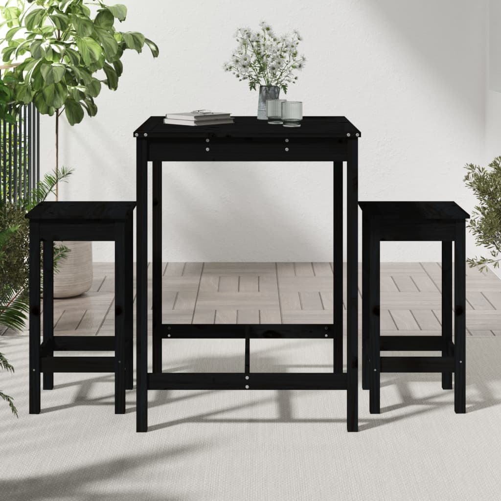 3 Pcs conjunto de bar para jardim pinho maciço preto
