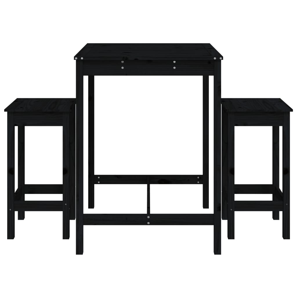 3 Pcs conjunto de bar para jardim pinho maciço preto