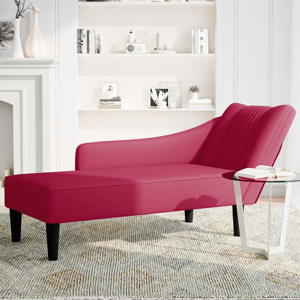 Chaise-longue com apoio de braço direito vinho tinto veludo