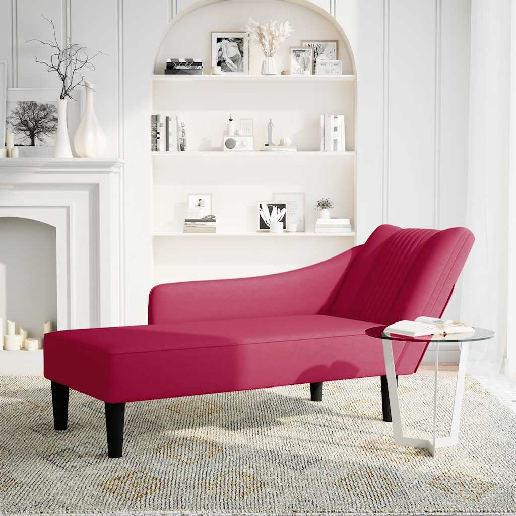 Chaise-longue com apoio de braço direito vinho tinto veludo