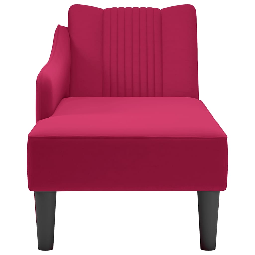 Chaise-longue com apoio de braço direito vinho tinto veludo