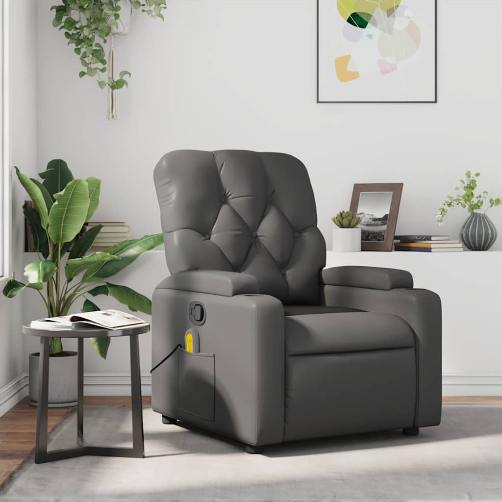 Poltrona de massagens reclinável couro artificial cinzento