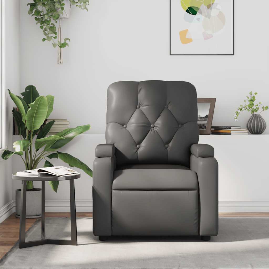 Poltrona de massagens reclinável couro artificial cinzento
