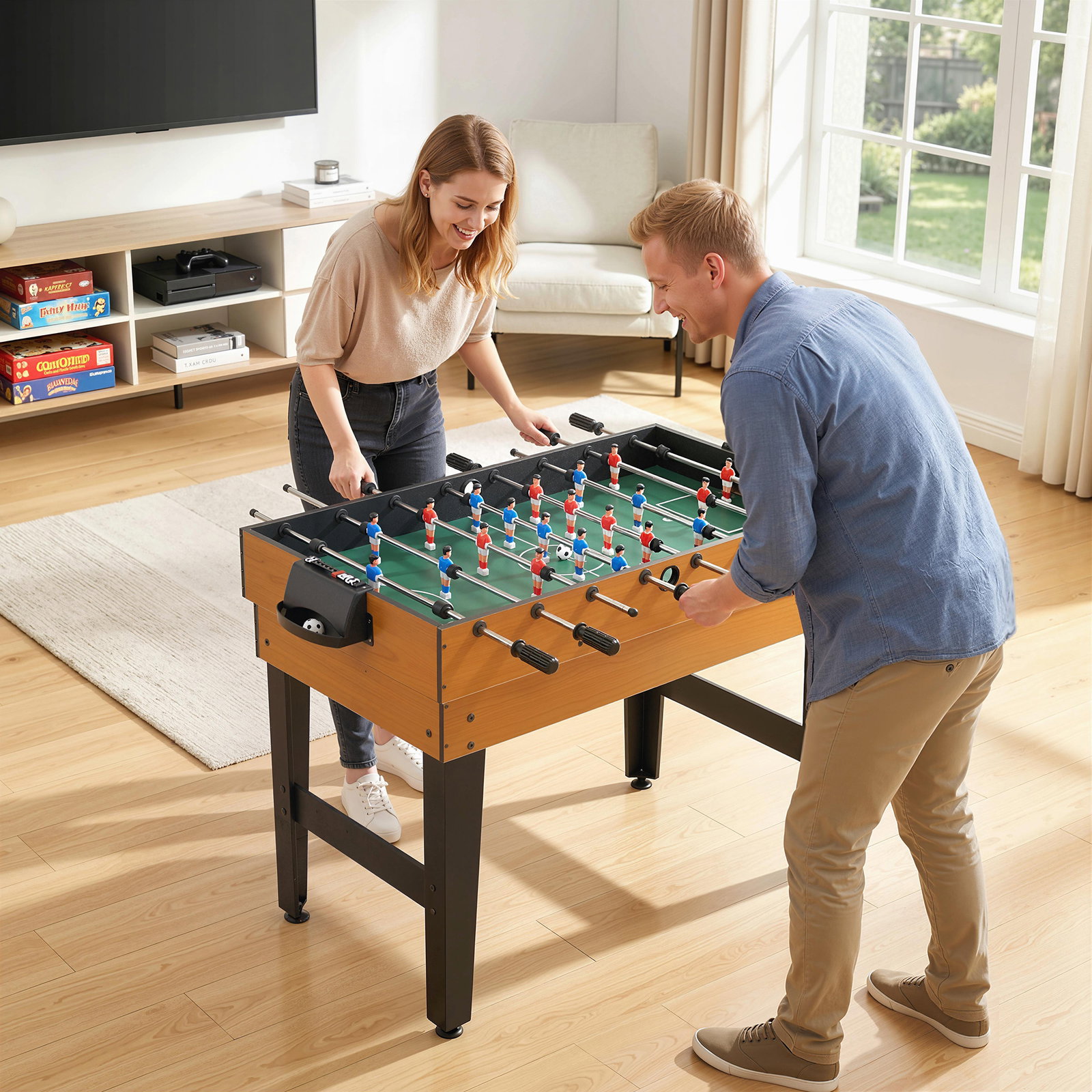 Mesa multijogos 4 em 1 com matraquilhos bilhar hóquei de mesa e ping-pong para crianças e adultos 107x61x84,5 cm natural
