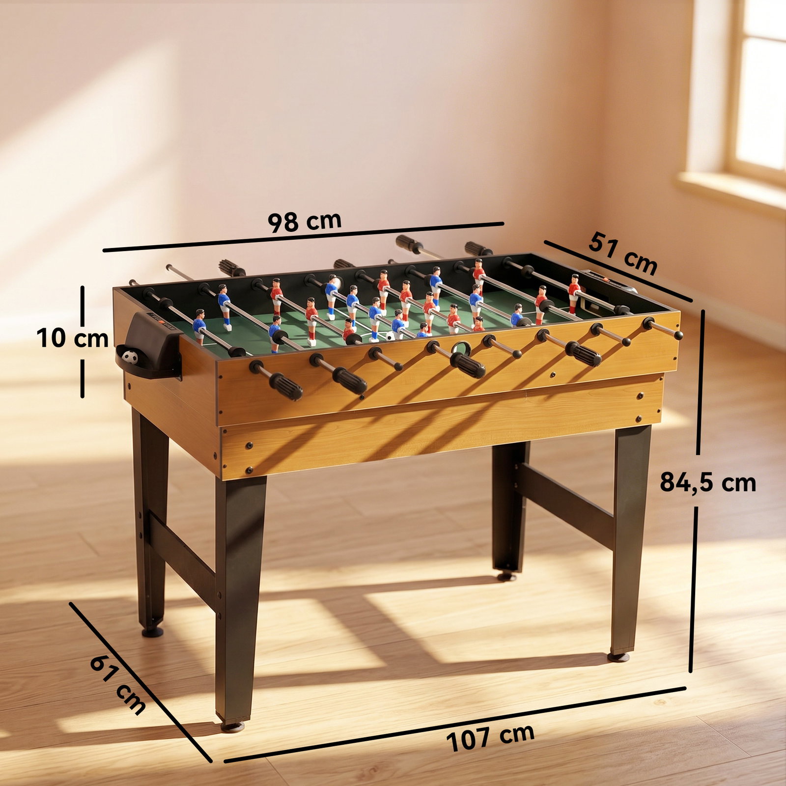 Mesa multijogos 4 em 1 com matraquilhos bilhar hóquei de mesa e ping-pong para crianças e adultos 107x61x84,5 cm natural
