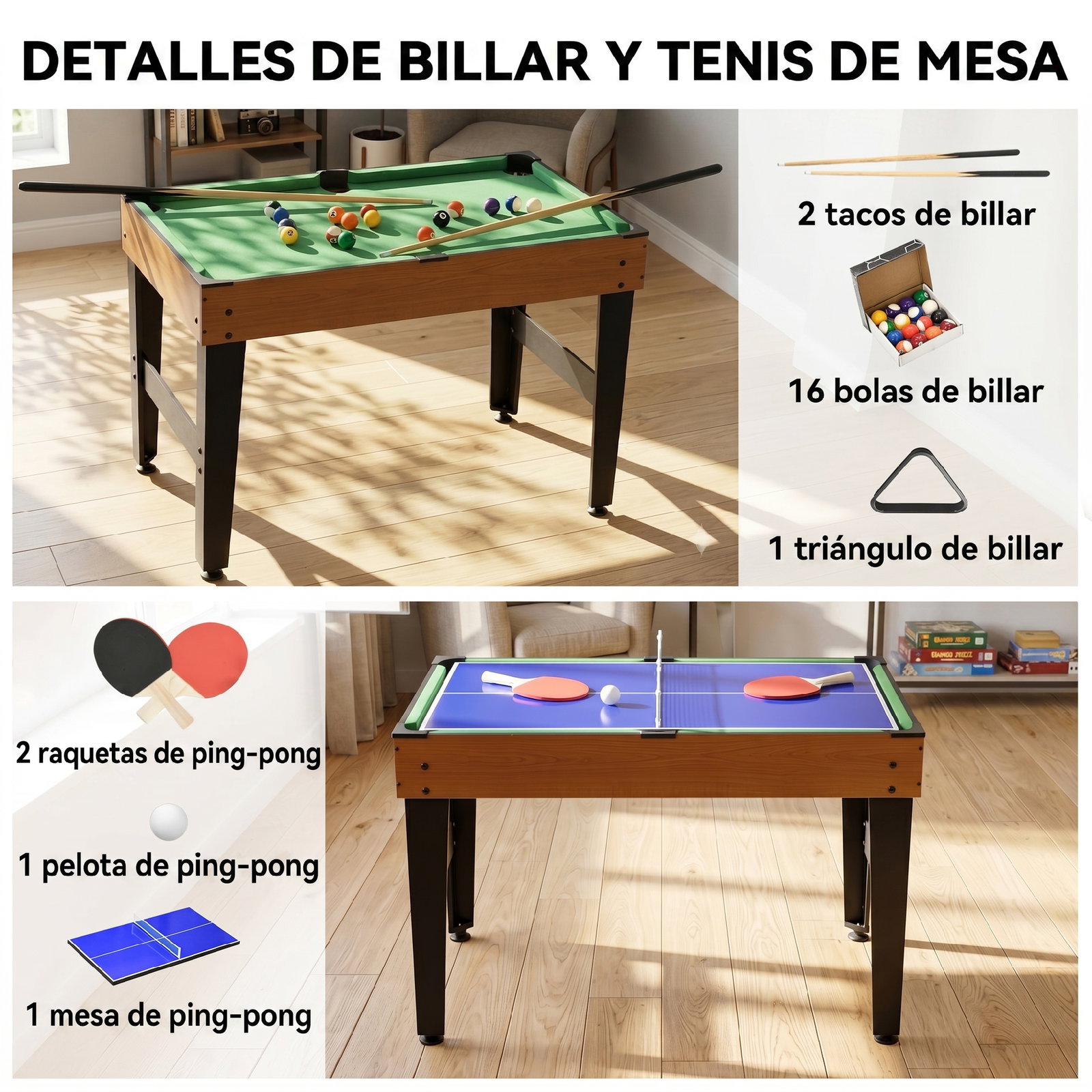 Mesa multijogos 4 em 1 com matraquilhos bilhar hóquei de mesa e ping-pong para crianças e adultos 107x61x84,5 cm natural