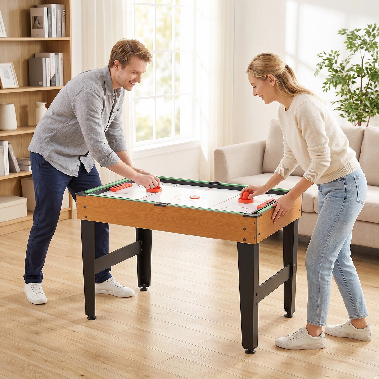 Mesa multijogos 4 em 1 com matraquilhos bilhar hóquei de mesa e ping-pong para crianças e adultos 107x61x84,5 cm natural