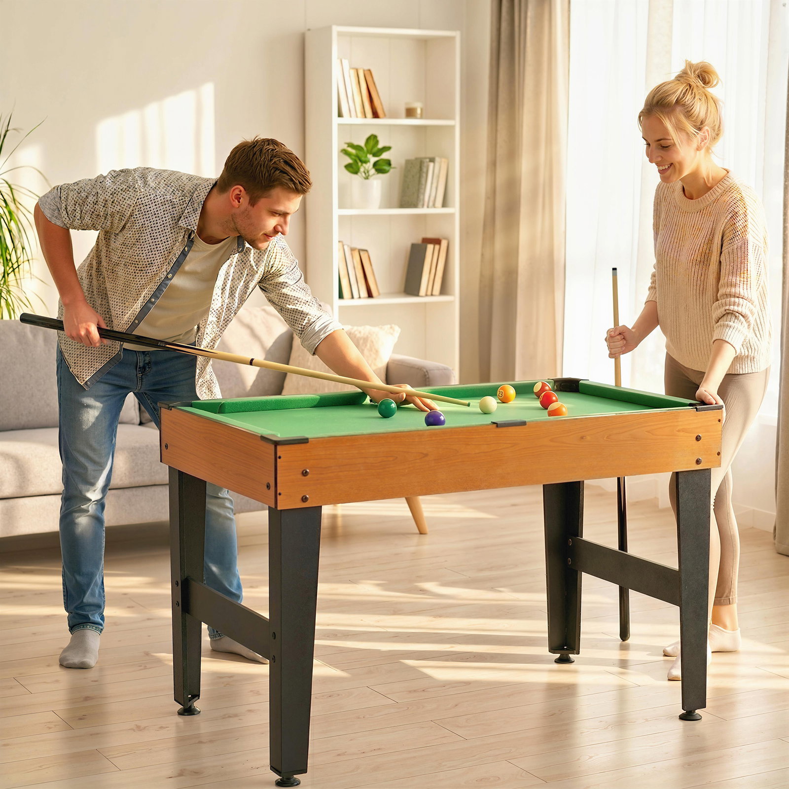 Mesa multijogos 4 em 1 com matraquilhos bilhar hóquei de mesa e ping-pong para crianças e adultos 107x61x84,5 cm natural