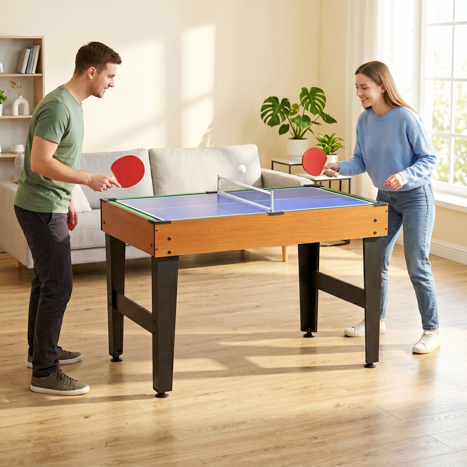 Mesa multijogos 4 em 1 com matraquilhos bilhar hóquei de mesa e ping-pong para crianças e adultos 107x61x84,5 cm natural