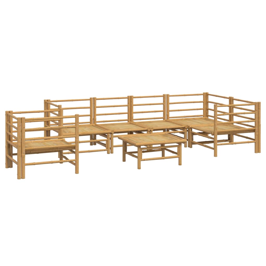 7 Pcs conj. lounge de jardim bambu c/ almofadões cinzento-claro