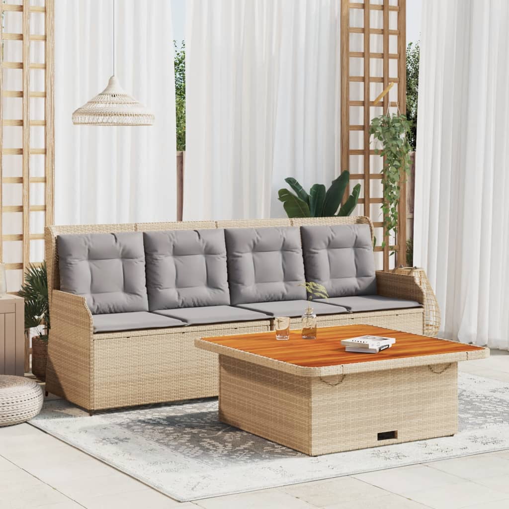 3 Pcs conjunto de sofás p/ jardim com almofadões vime PE bege