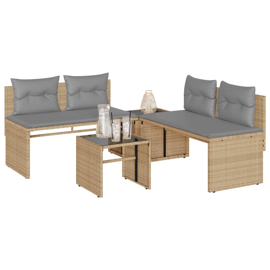 4 Pcs conjunto de sofás para jardim c/ almofadões vime PE bege